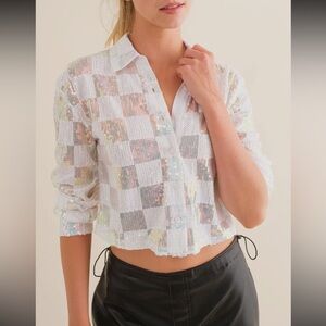 Iridescent Sequin Button Down Shirt